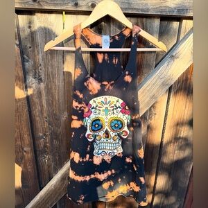 Handmade Reverse Tie-Dye Skull Tank Top Bleached Size Large Tunic OOAK Halloween